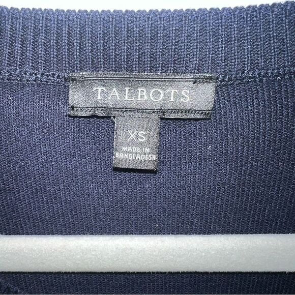 Talbots Vintage Y2K Navy Blue slightly scoopneck button up cardigan sz XS - Picture 6 of 7